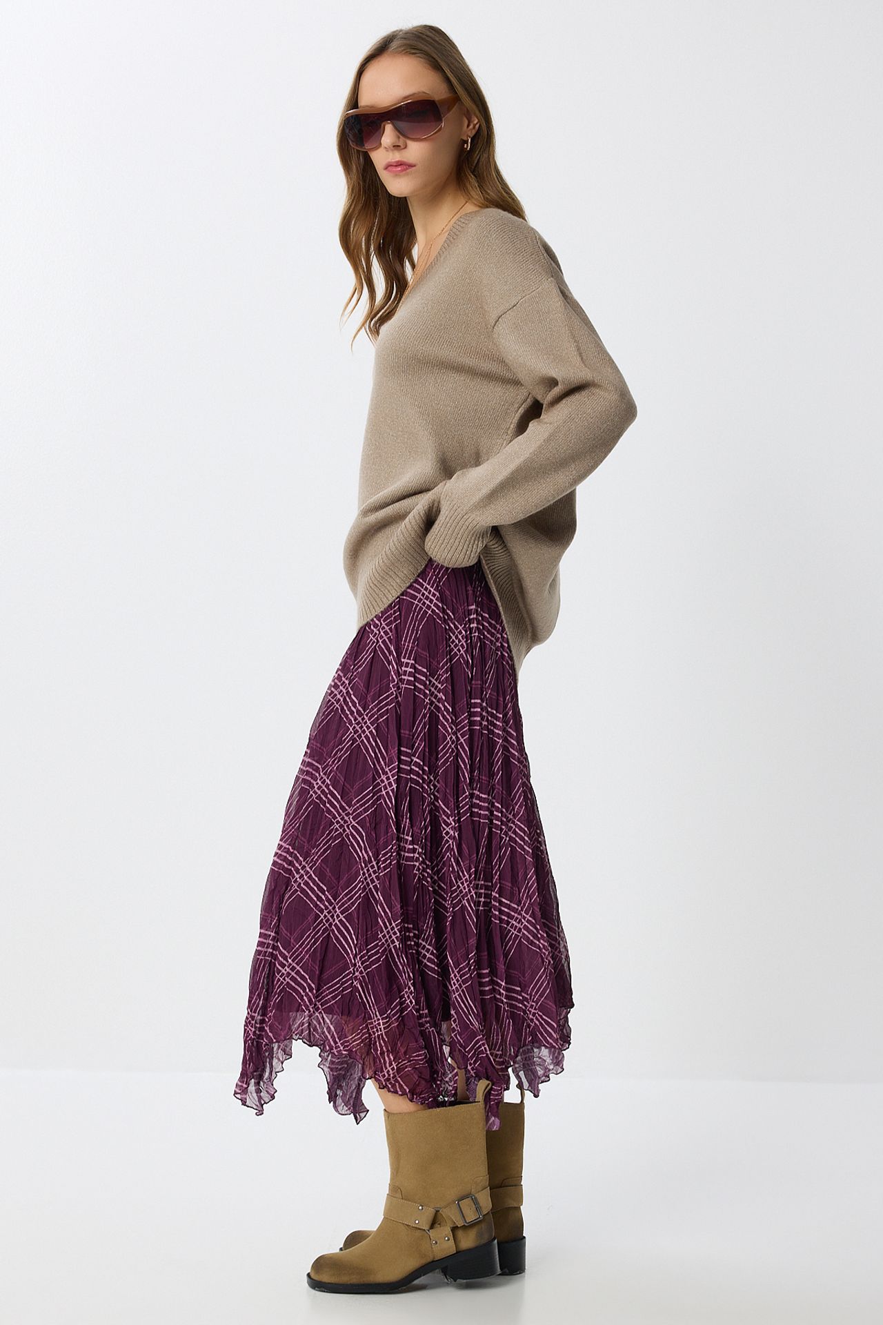 ISTANBUL High Waist Asymmetric Midi Skirt with Zipper 4