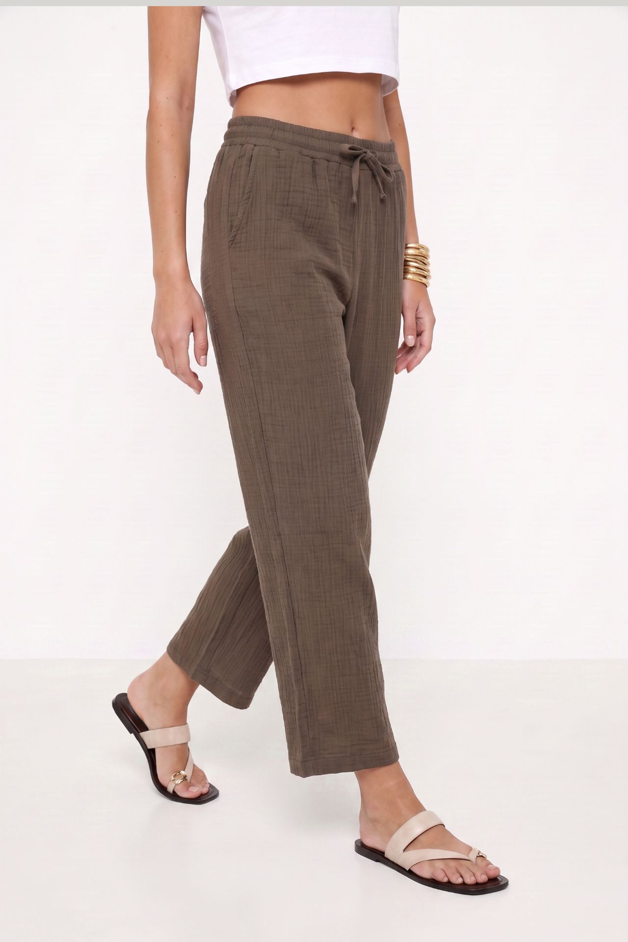 ISTANBUL Wide Leg Drawstring Waist Pants with Binding Detail 5