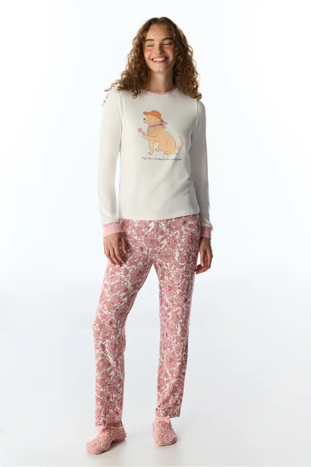 PENTI Kırık Countryside Dog Pattern Long Sleeve Pajama Top