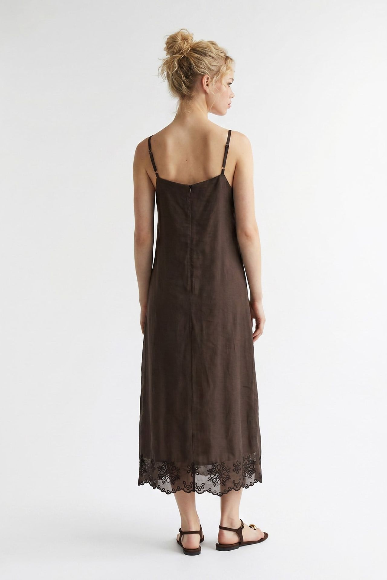 MIXRAY Nakışlı A Kesim Midi Slip Elbise 4