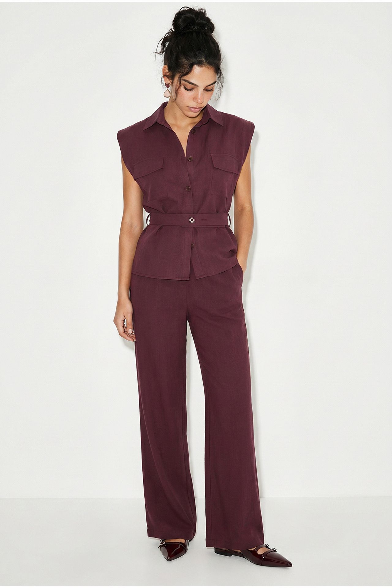 LUCCI Belted Sleeveless Blouse And Wide-Leg Trousers Set 5