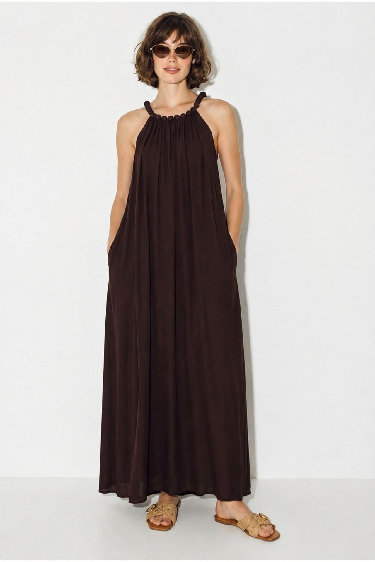 LUCCI Women's Halter Maxi Dress With Pocket