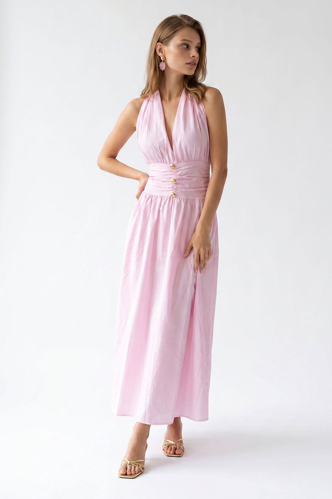 MIXRAY Women's Cotton Poplin Halter Maxi Dress 2