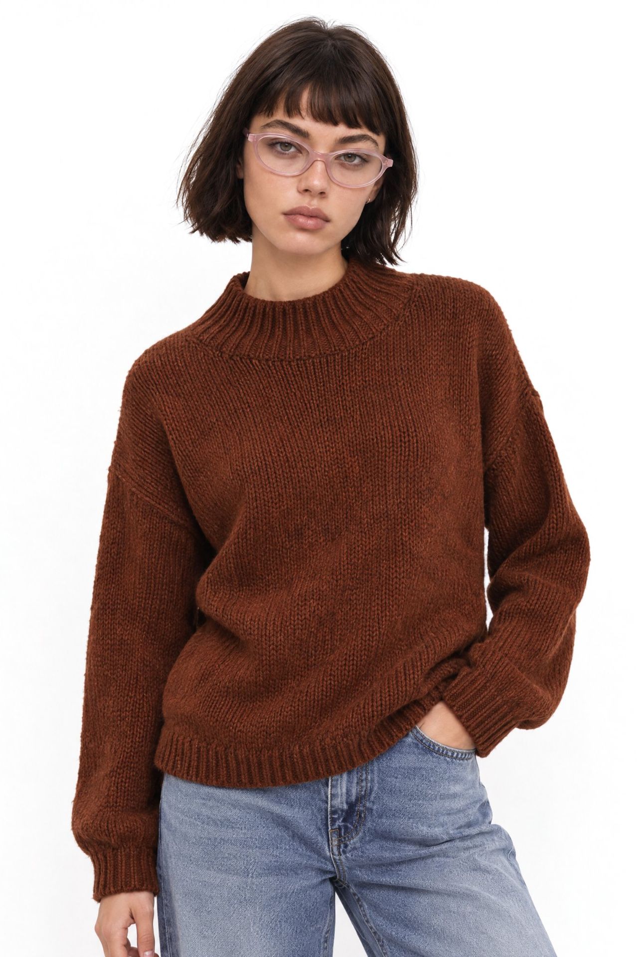 Mixray Relaxed Fit Crew Neck Thick Knit Sweater 4
