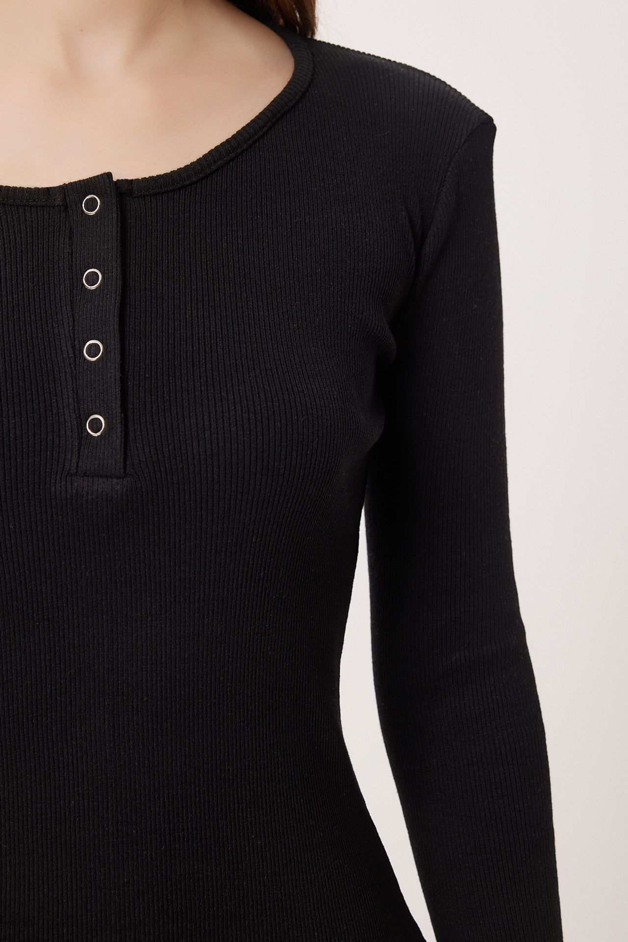 ISTANBUL Slim Fit Ribbed Button-Up Long Sleeve Blouse 5