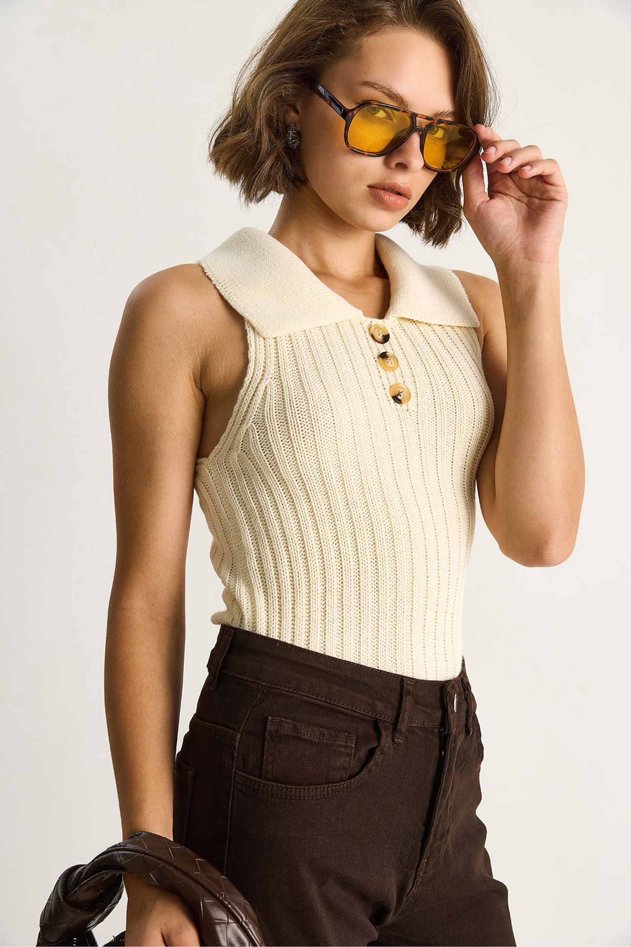 LUCCI Knit Blouse with Button Closure