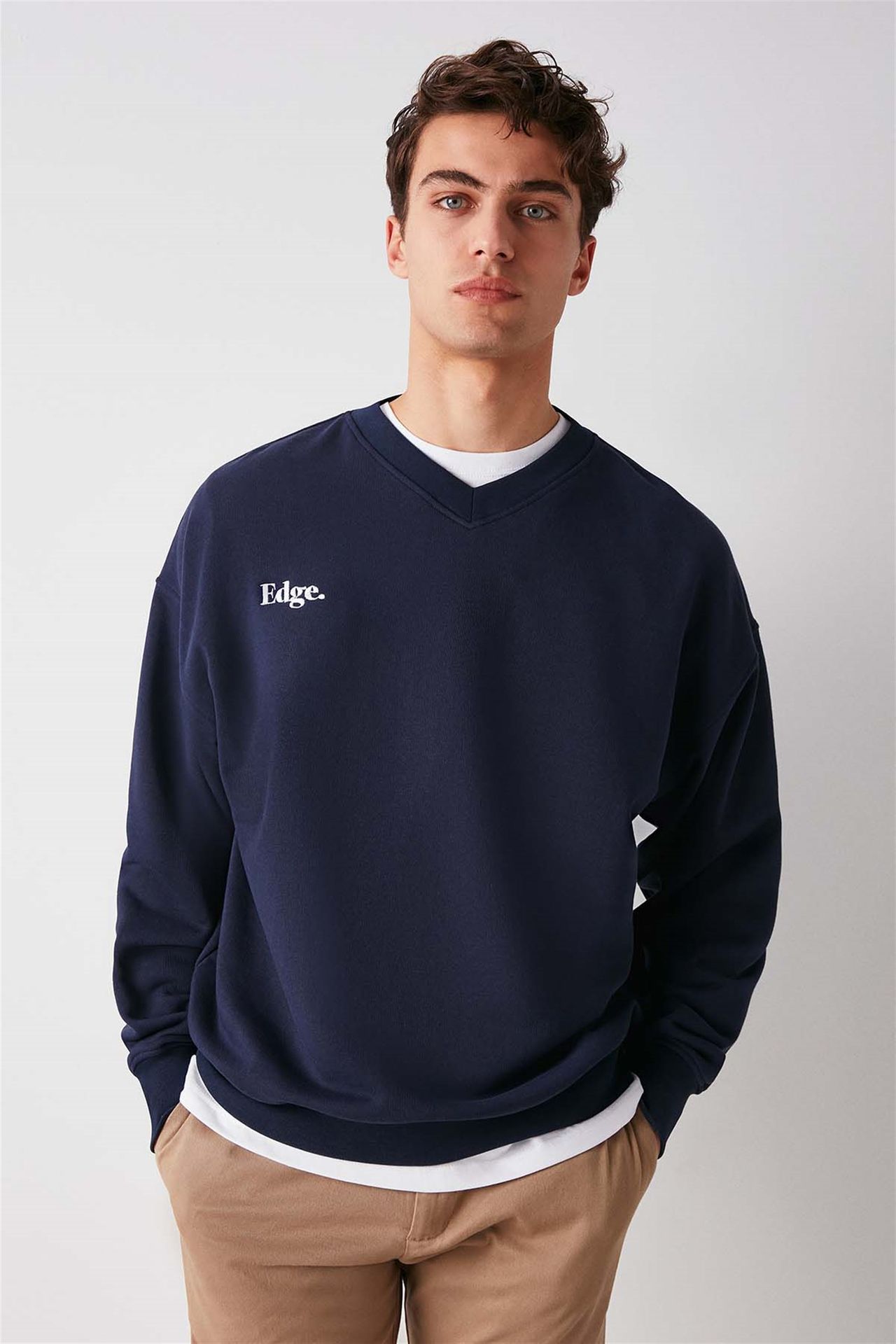 GRIMELANGE Oversize V Yaka Fitilli Sweatshirt 2