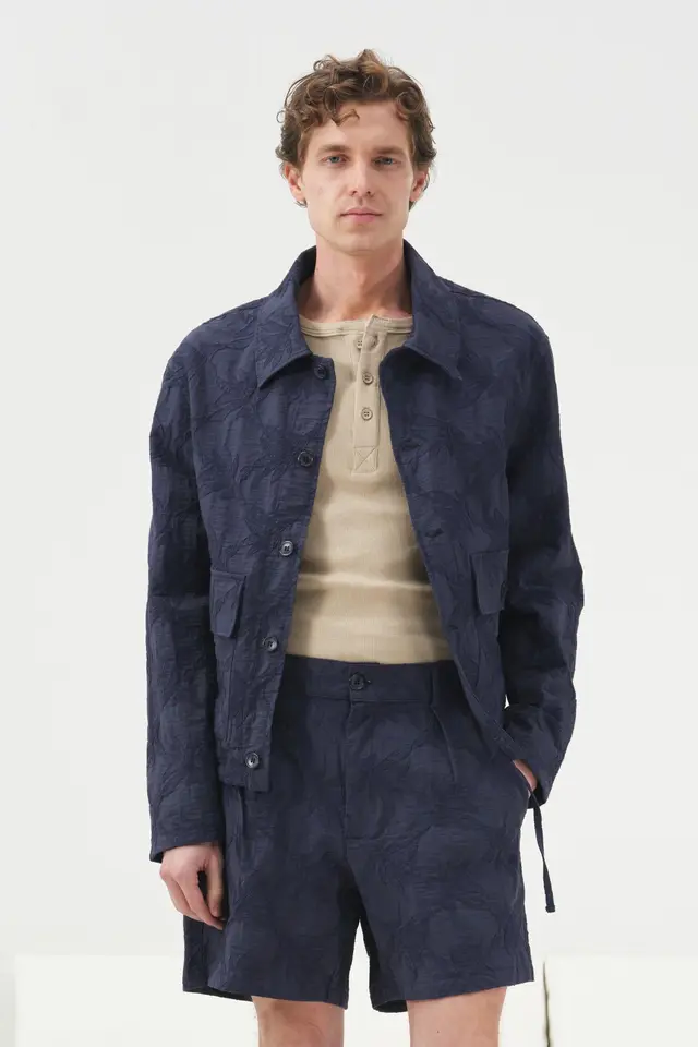 GIESTO Jacquard Patterned Button Closure Jacket