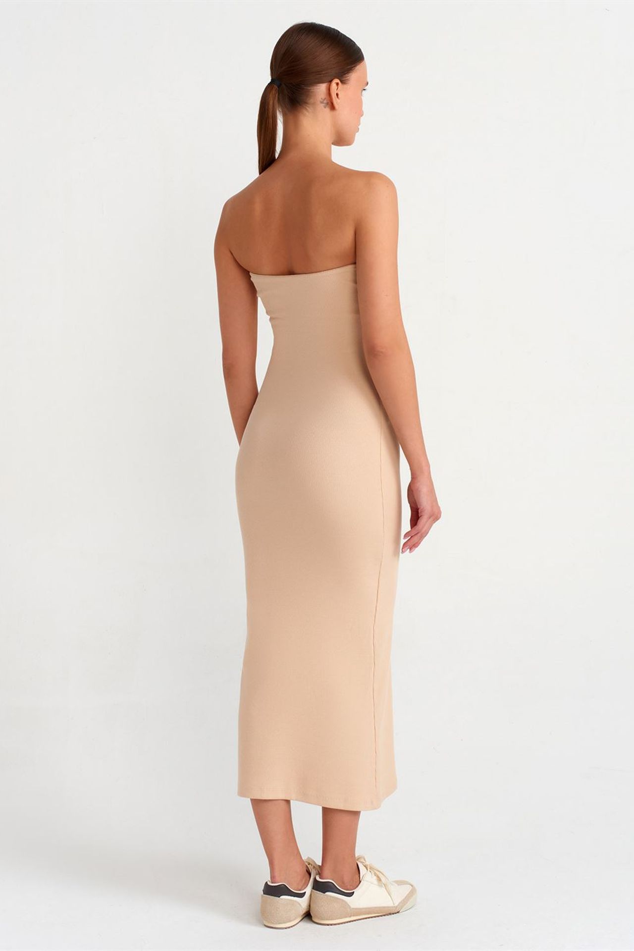 DILVIN Straplez Bodycon Midi Elbise 2
