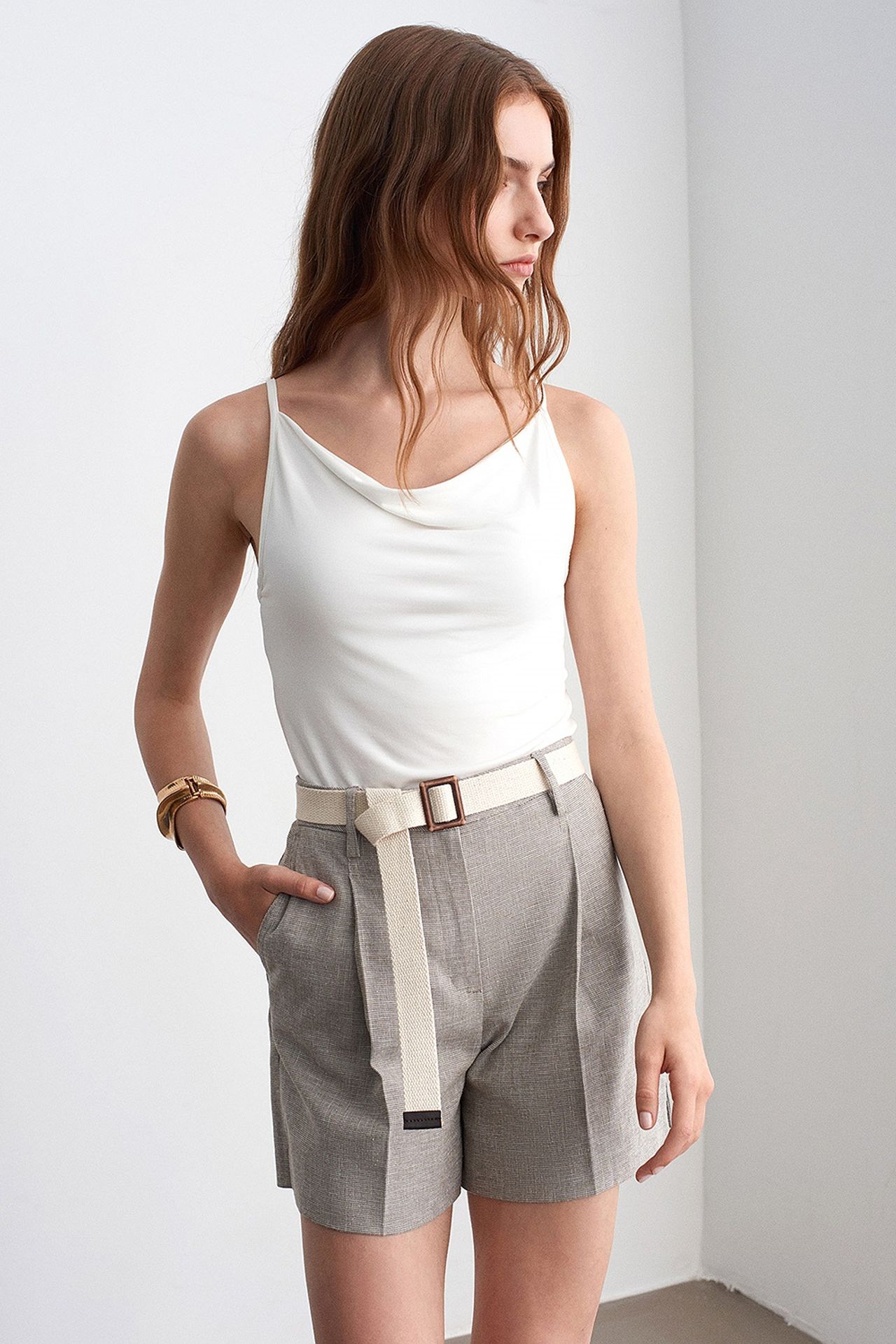 DILVIN Belted High-waist Tailored Shorts 4