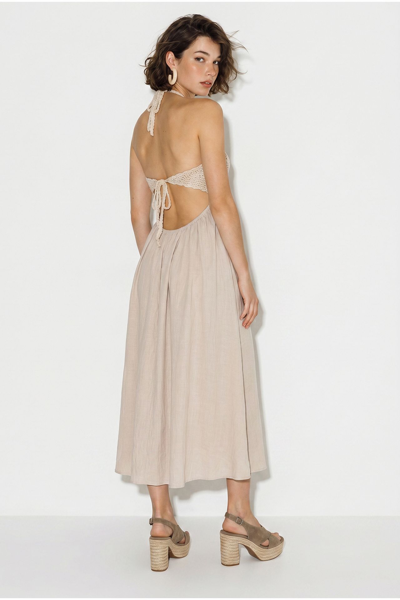 LUCCI Halter Lace A-Line Midi Dress 6