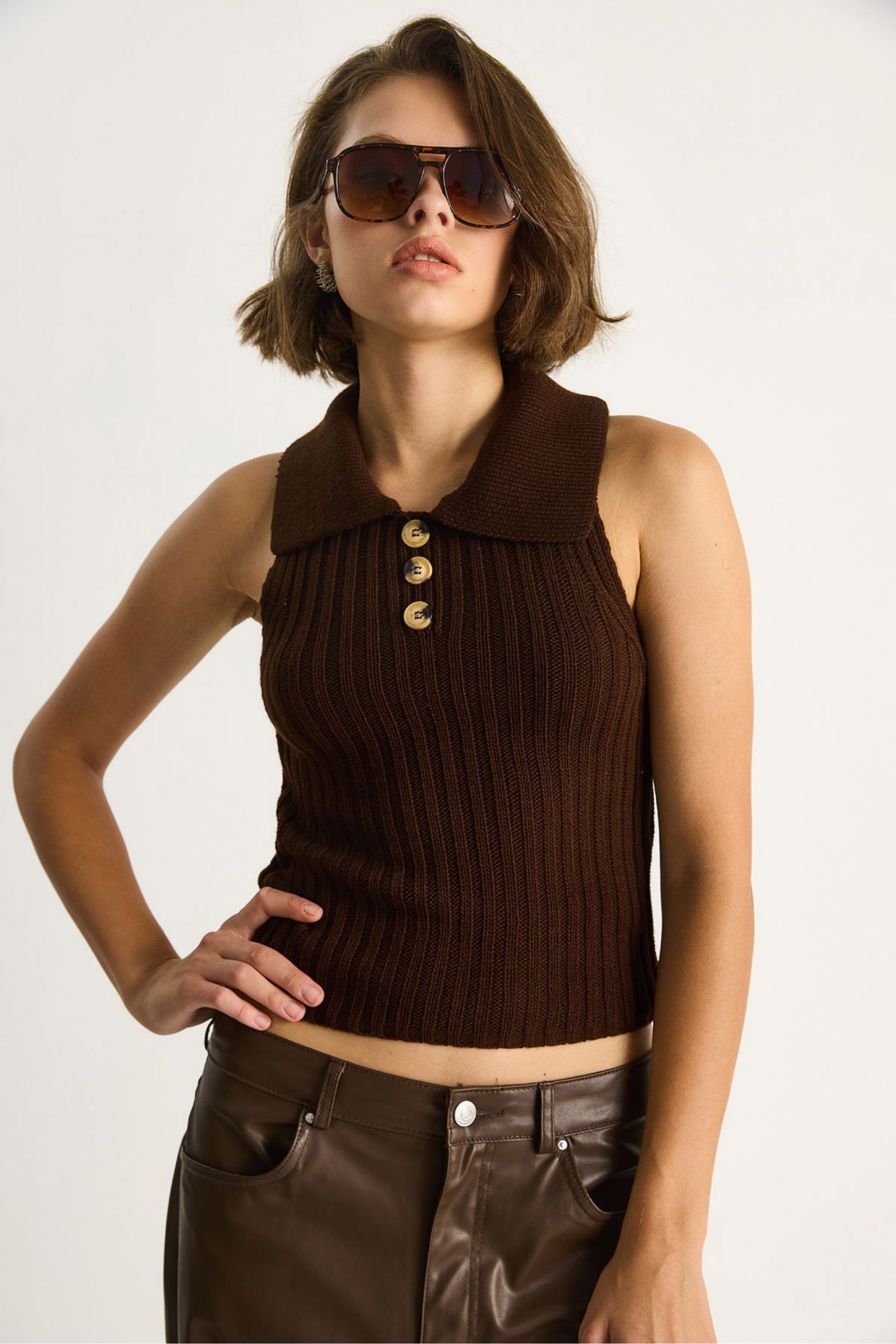 LUCCI Knit Blouse with Button Closure