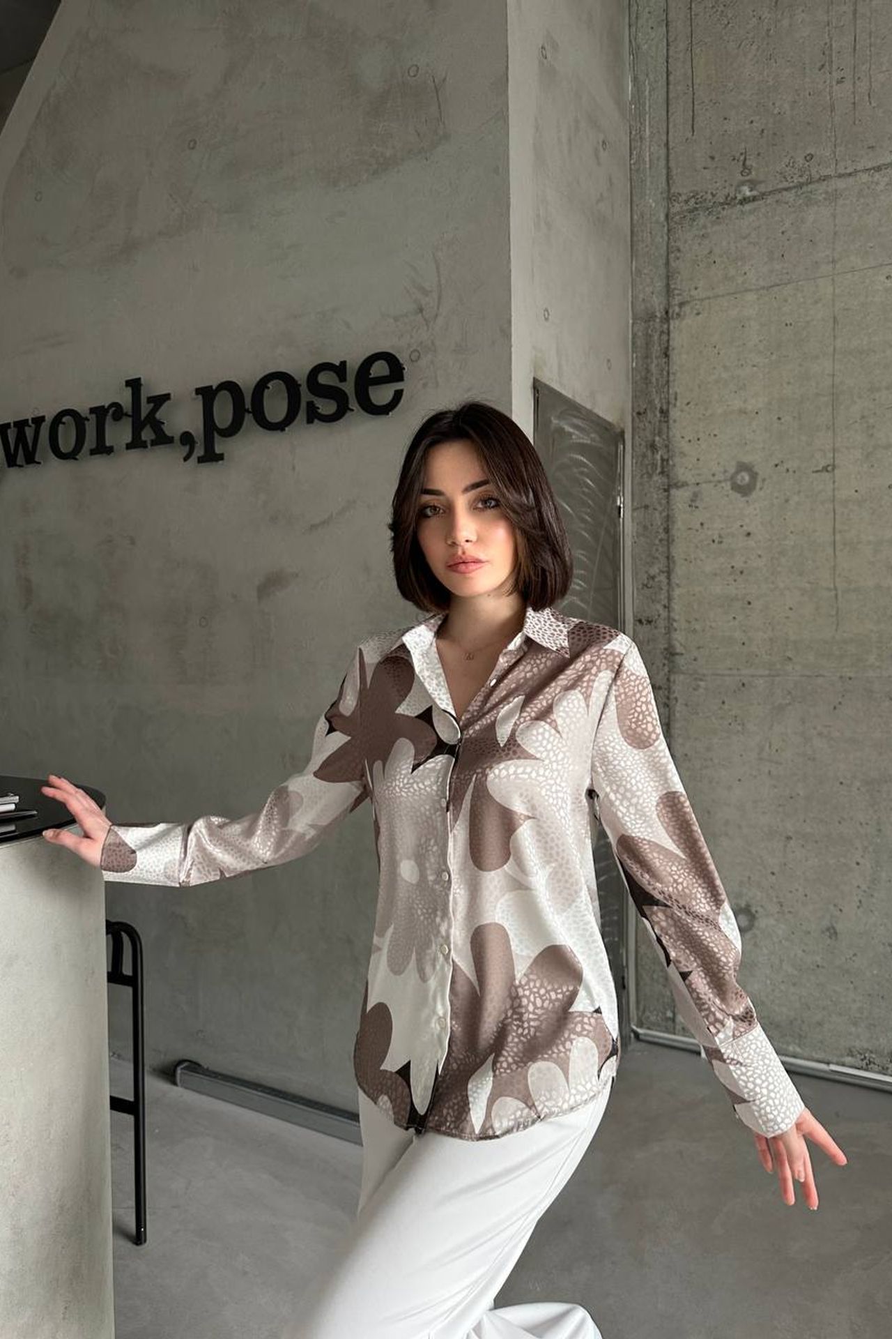 MY FASHION Geometric Pattern Button-Up Shirt 2