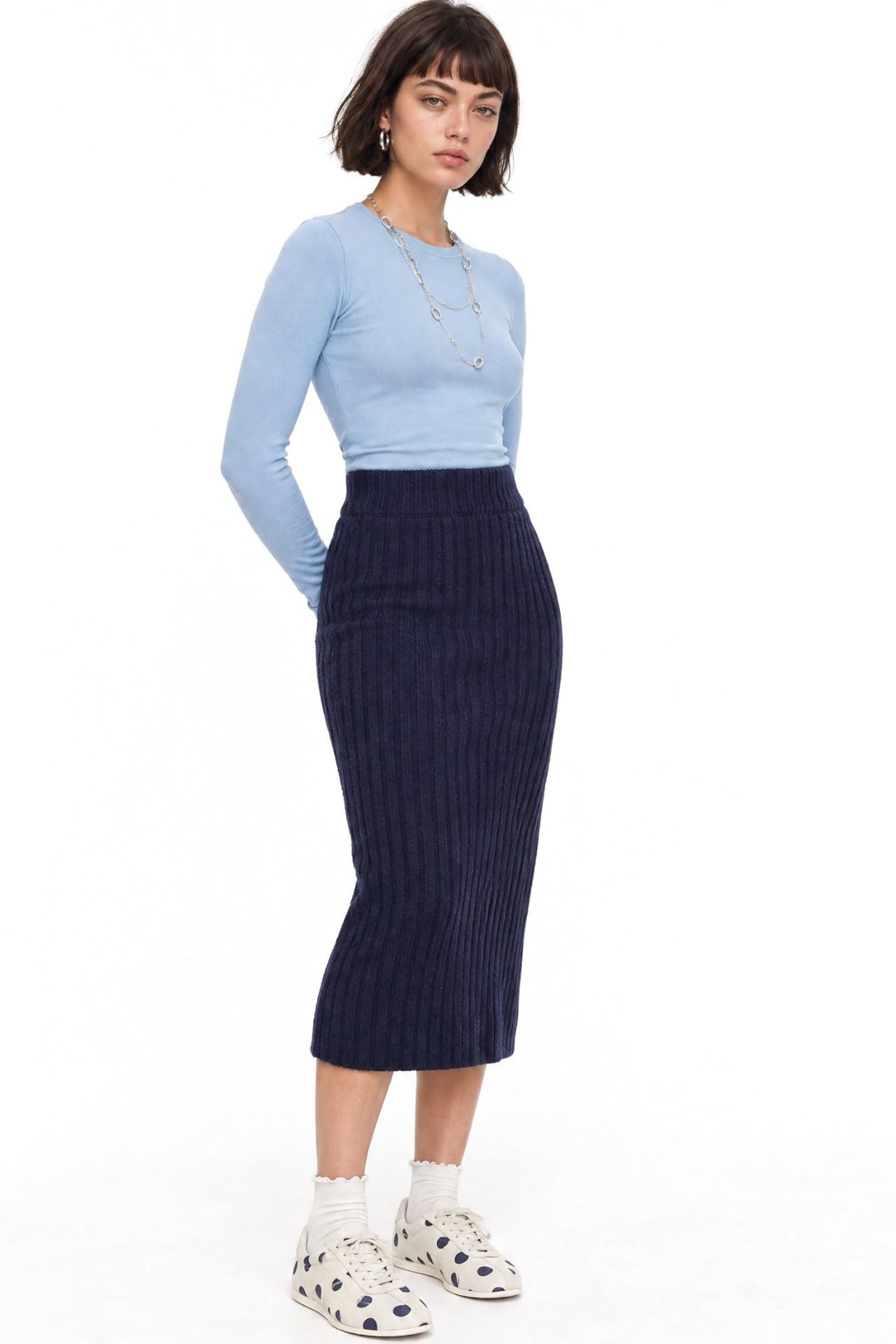 MIXRAY High Waist Ribbed Knit Skirt 3