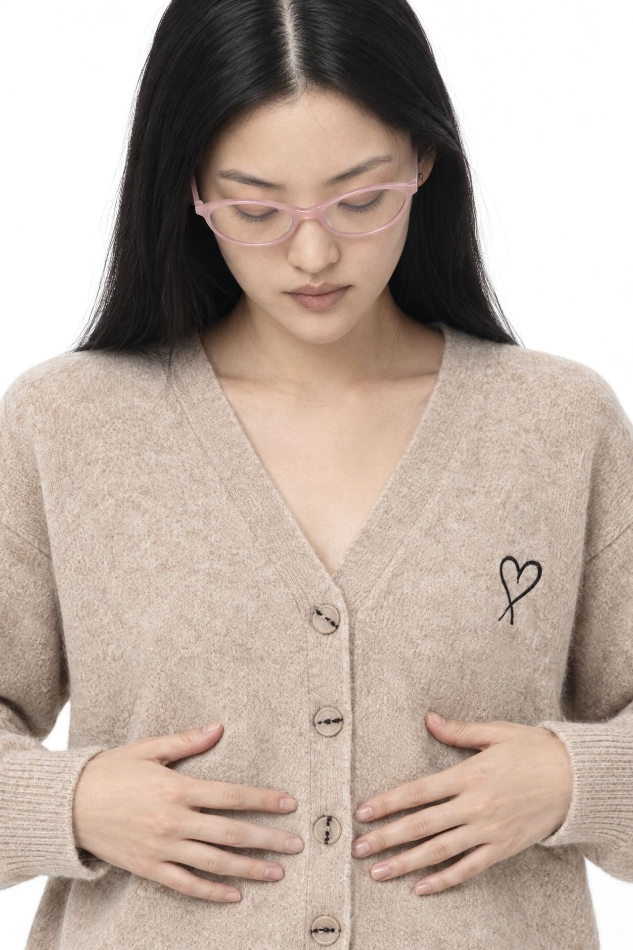 Mixray Oversized Knit Cardigan with Heart Detail 3