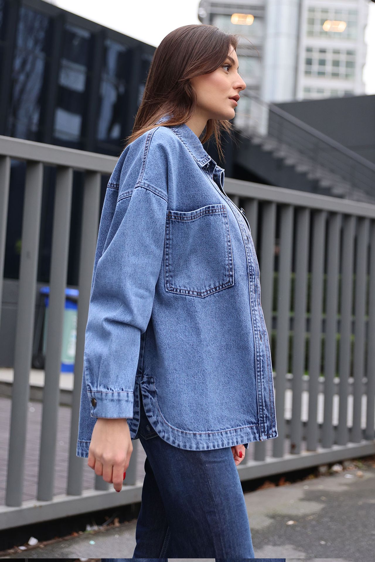 BDART Oversized Denim Jacket with Shirt Collar and Pockets 4