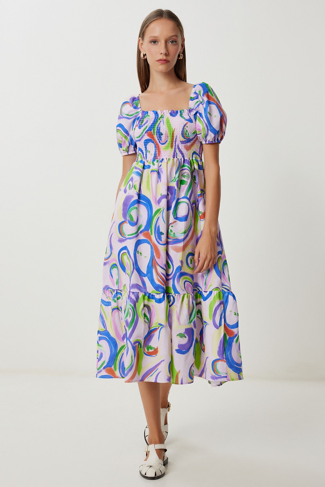 ISTANBUL Abstract Print A-Line Midi Dress 1