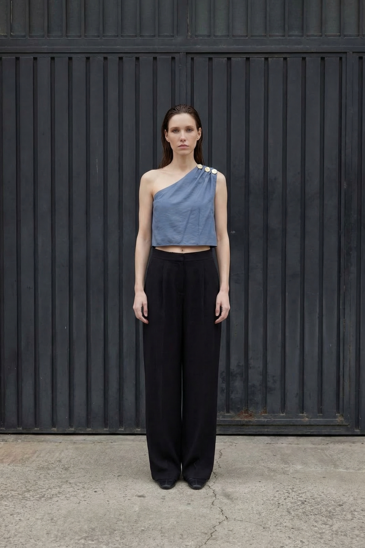 MY FASHION Asymmetrical Collar Sleeveless Chiffon Top 2
