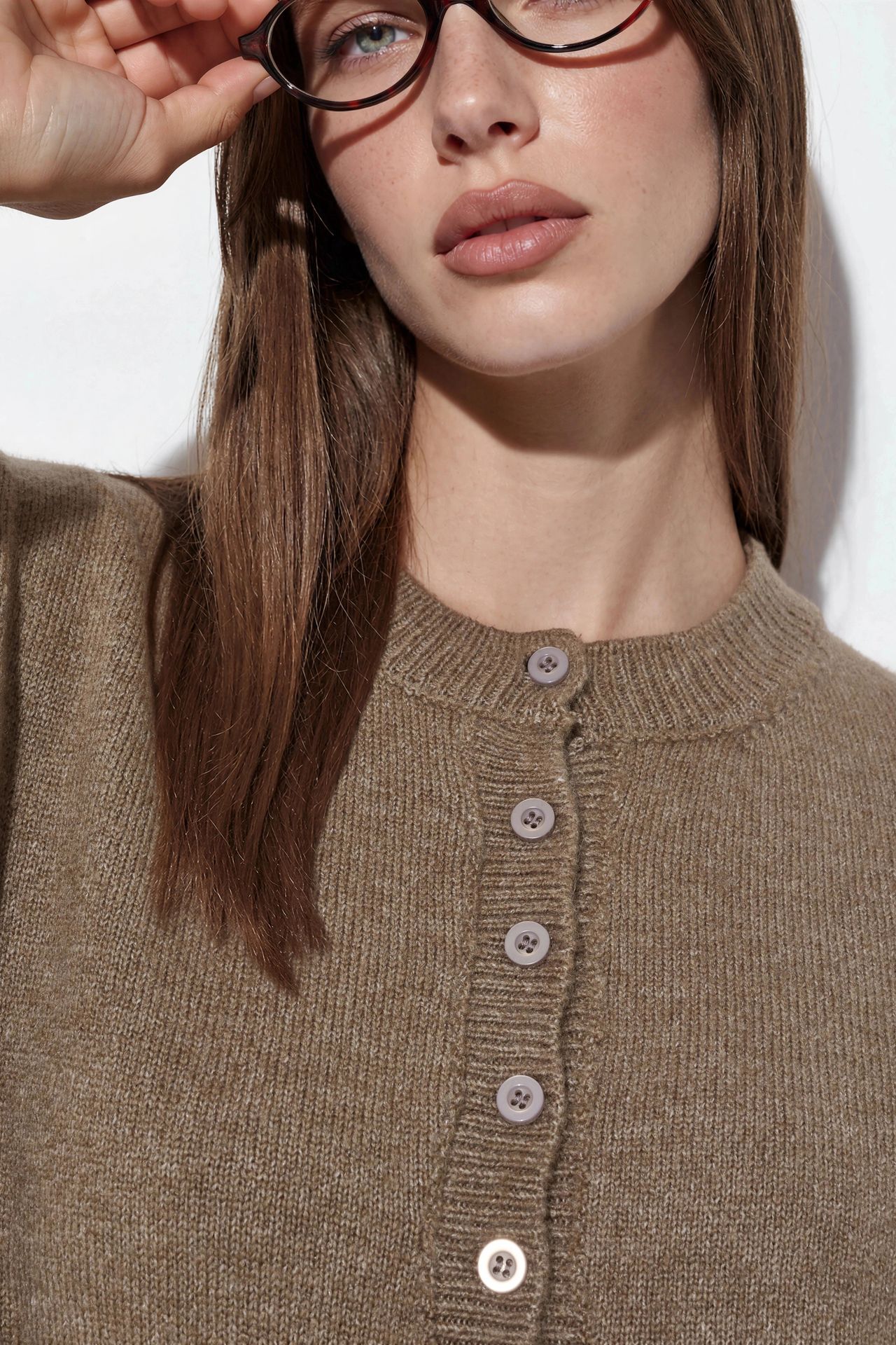 VIORNA Ribbed Crew Neck Button Cardigan 4