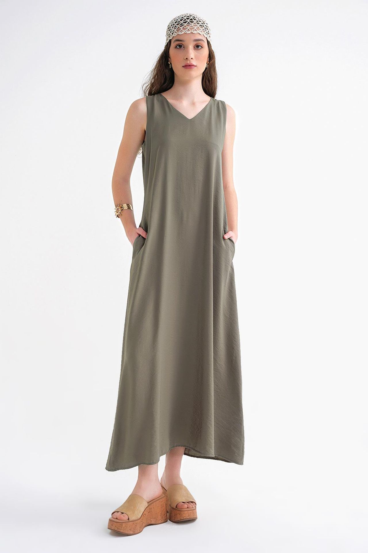 Mixray V-Neck Sleeveless Maxi Dress with Pockets 5