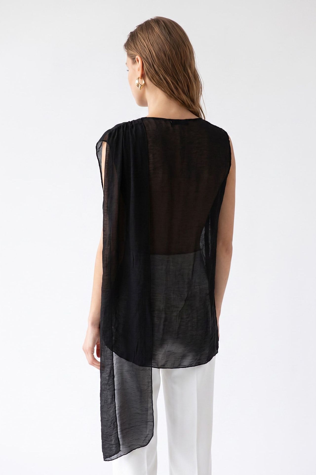 MIXRAY Long Chiffon Sleeveless Blouse 5