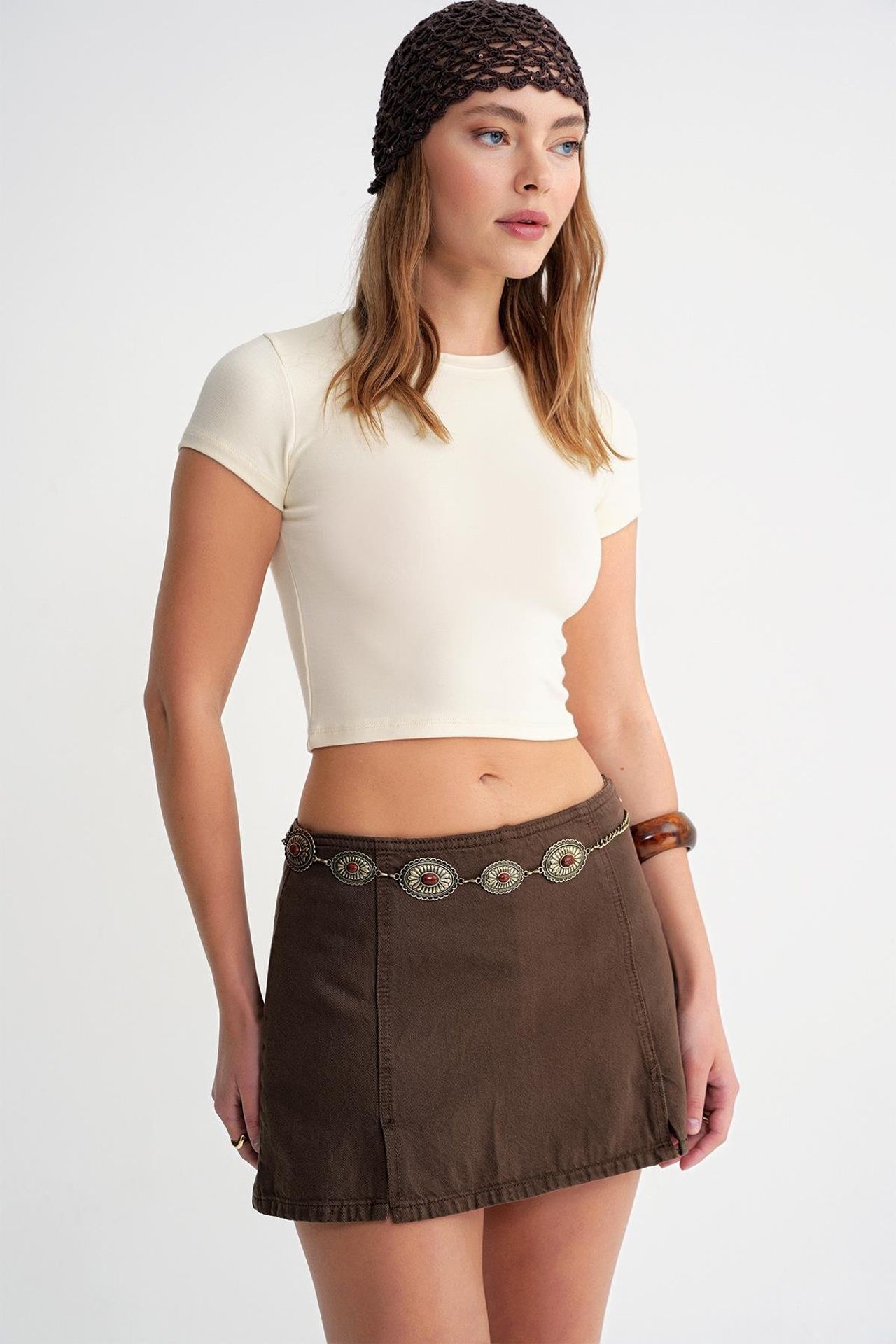 Mixray Fitted Crop Knitted T-Shirt 2