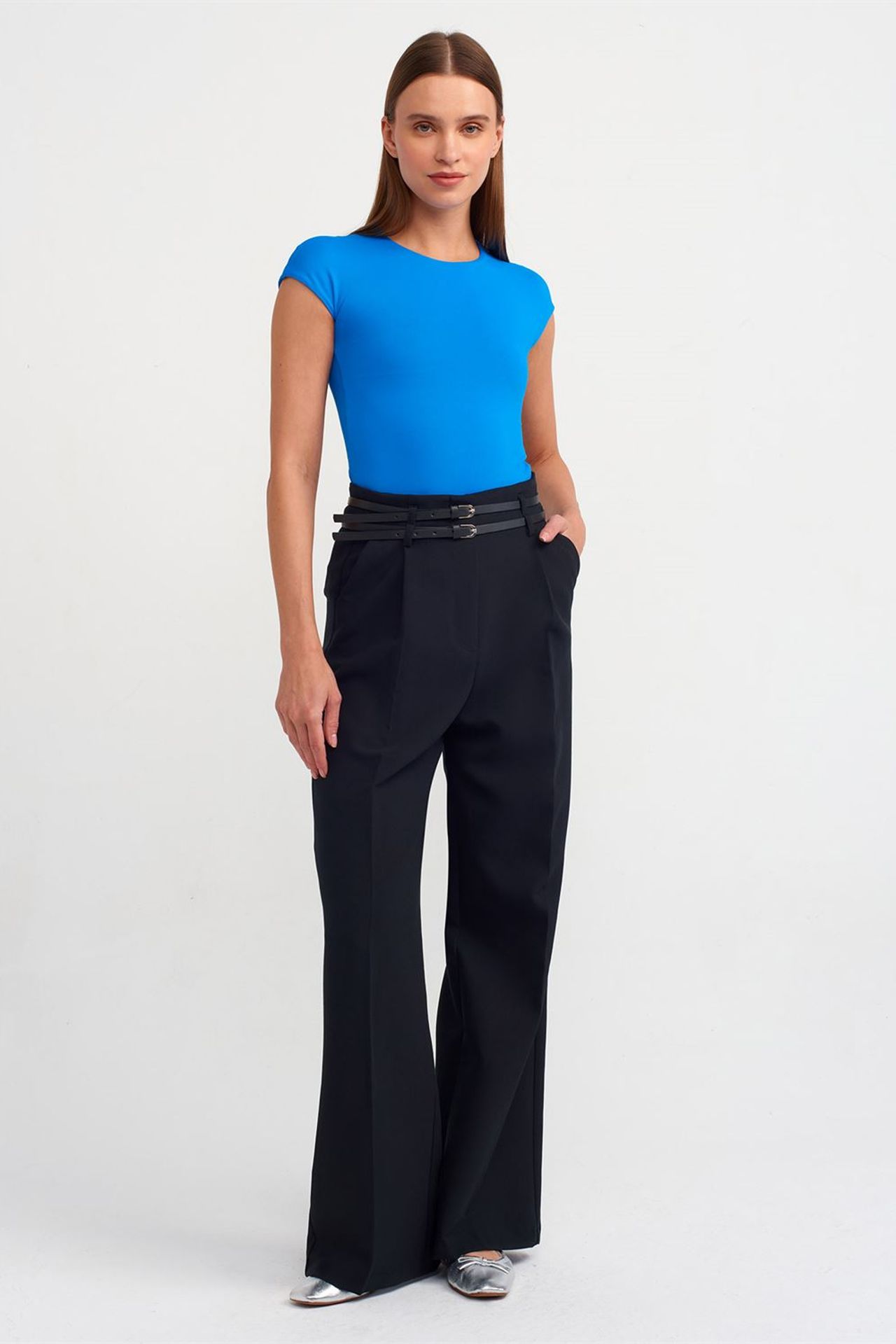 DILVIN Kadın Slim Fit Bisiklet Yaka Tişört 3