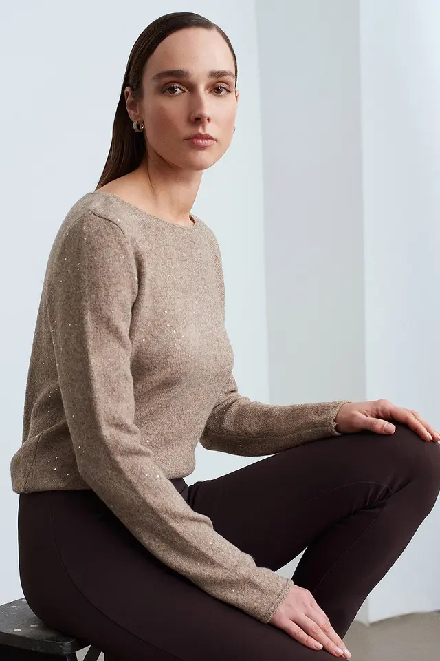 DILVIN Boat Neck Sequin Knit Sweater