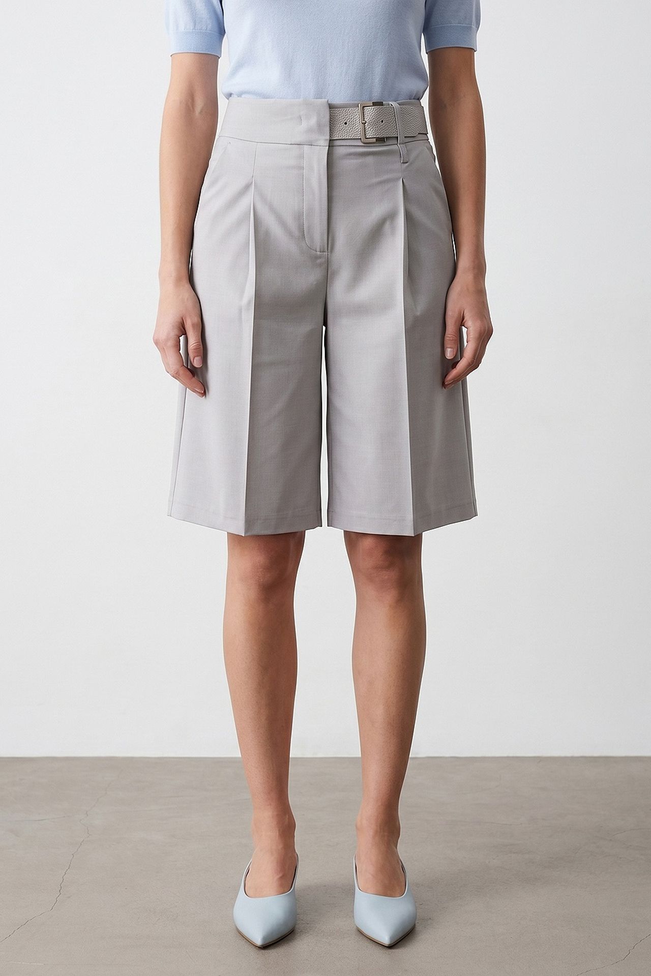 DILVIN High-Waist Wide-Leg Tailored Shorts With Belt 1