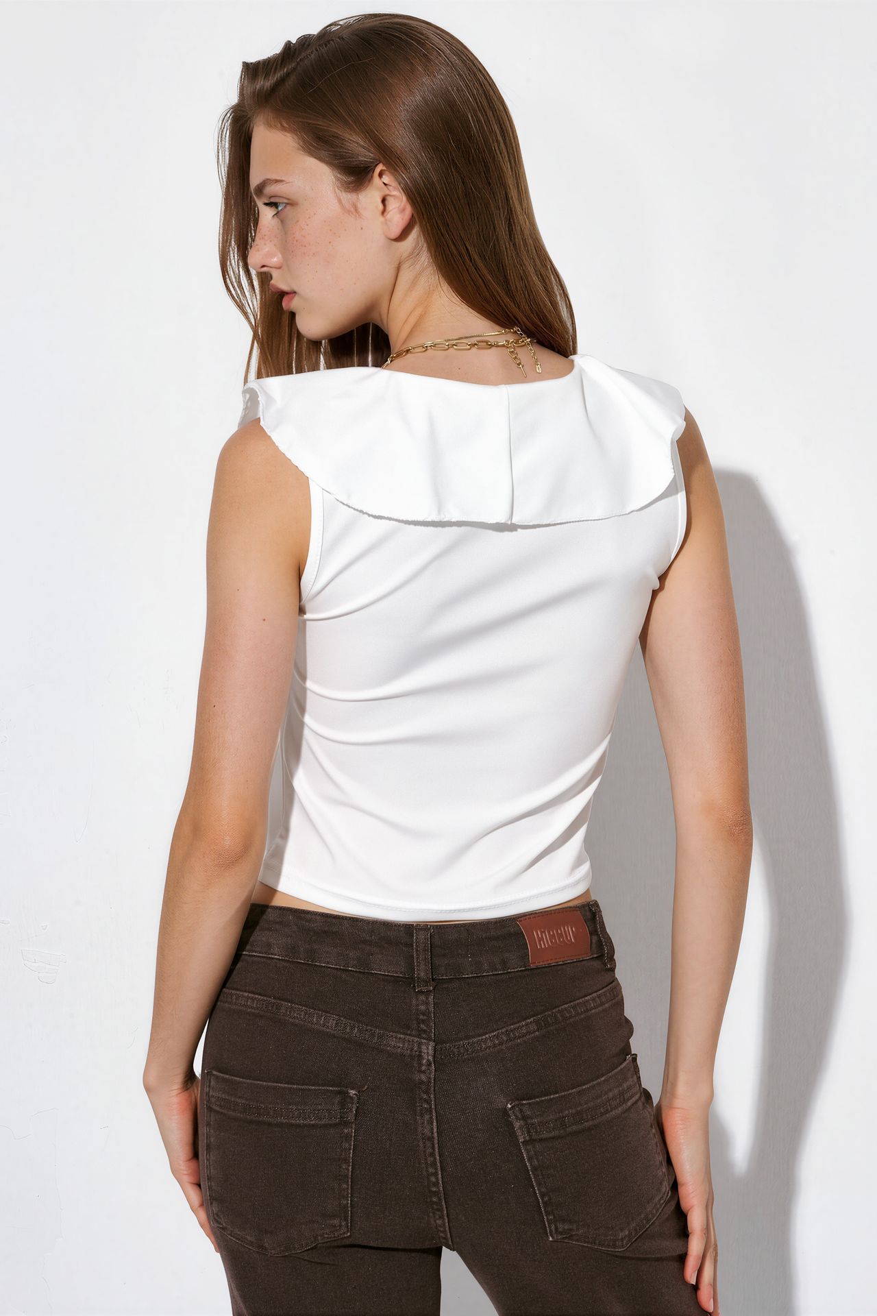 BDART Women's Solid Knit Crop Blouse With Tie Front 3