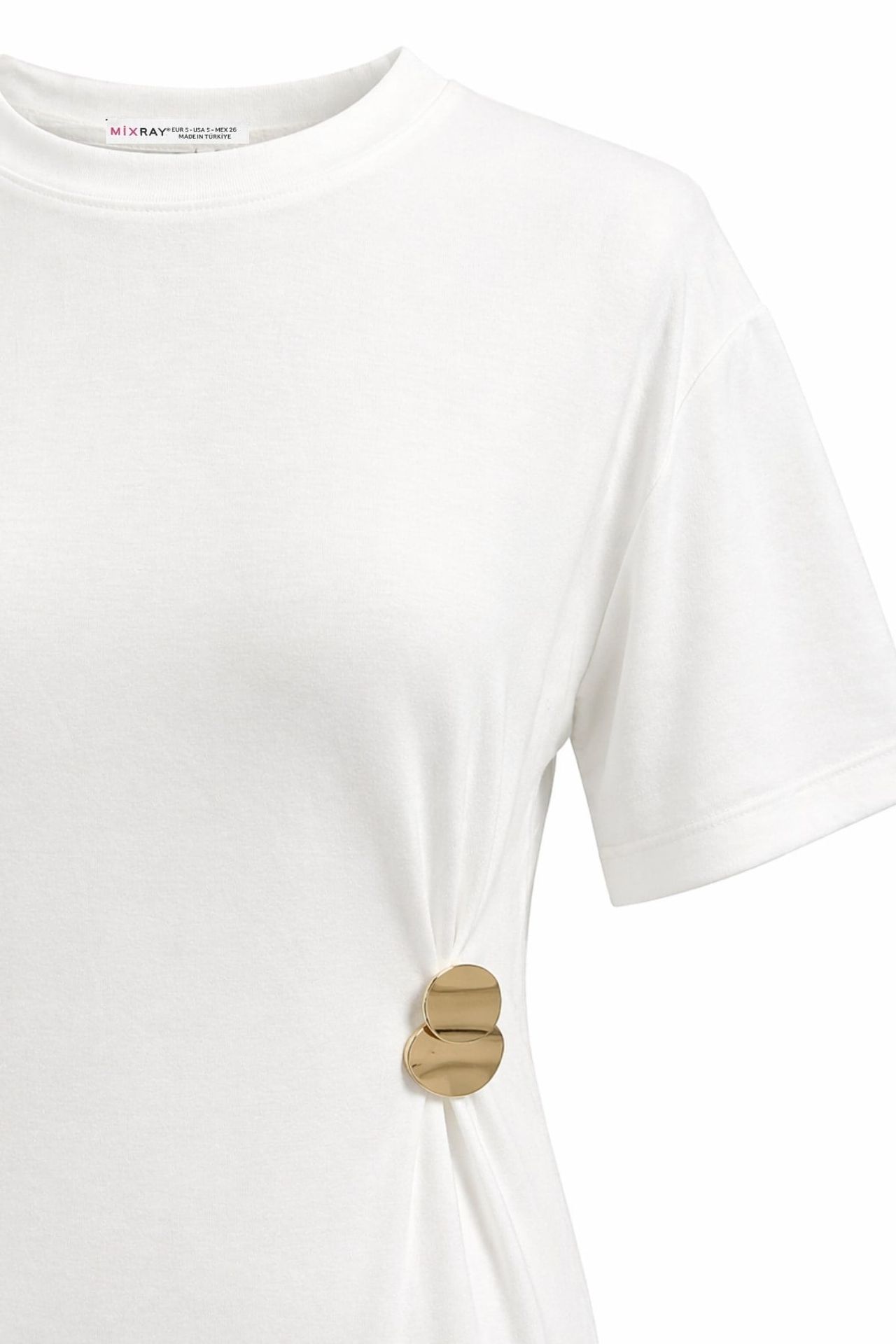 MIXRAY Crew Neck Mini T-Shirt Dress with Stone Accessory 2
