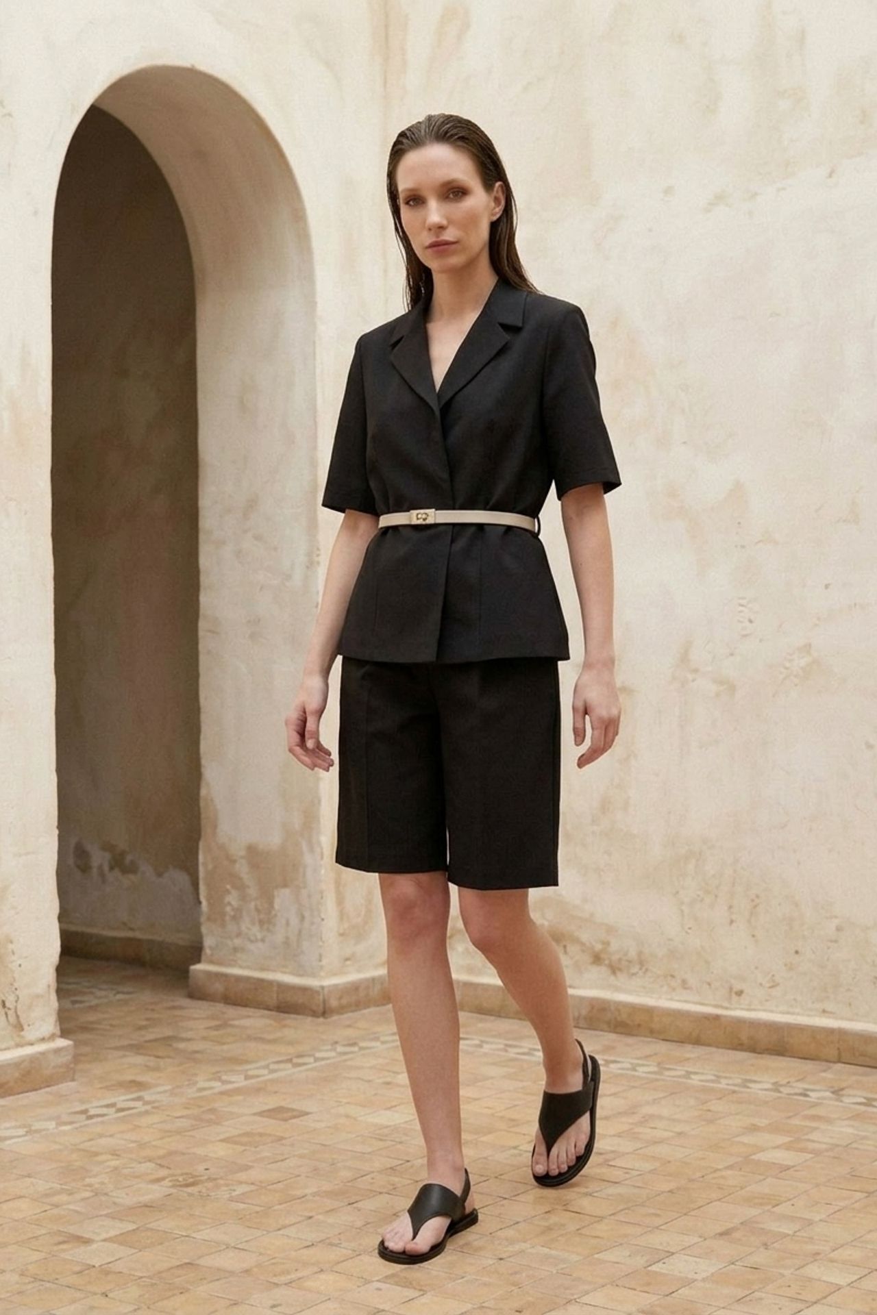 MY FASHION Belted tailored jacket with shawl collar 5