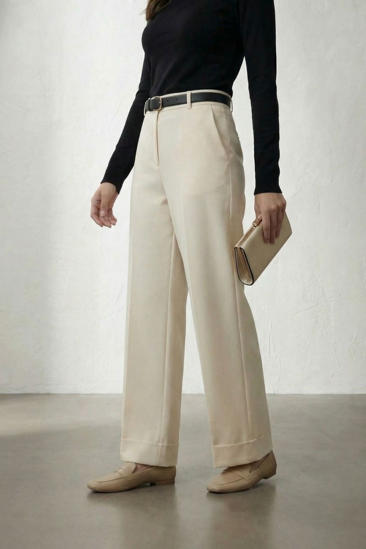MY FASHION Belted Turnup Leg Pleated Trousers 4