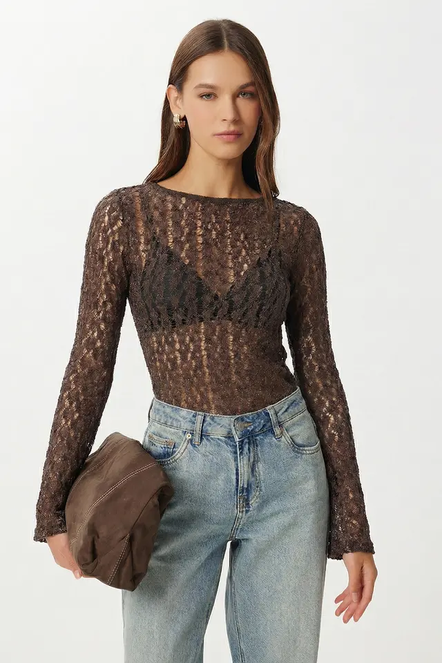 ISTANBUL Lace Crew Neck Long Sleeve Blouse