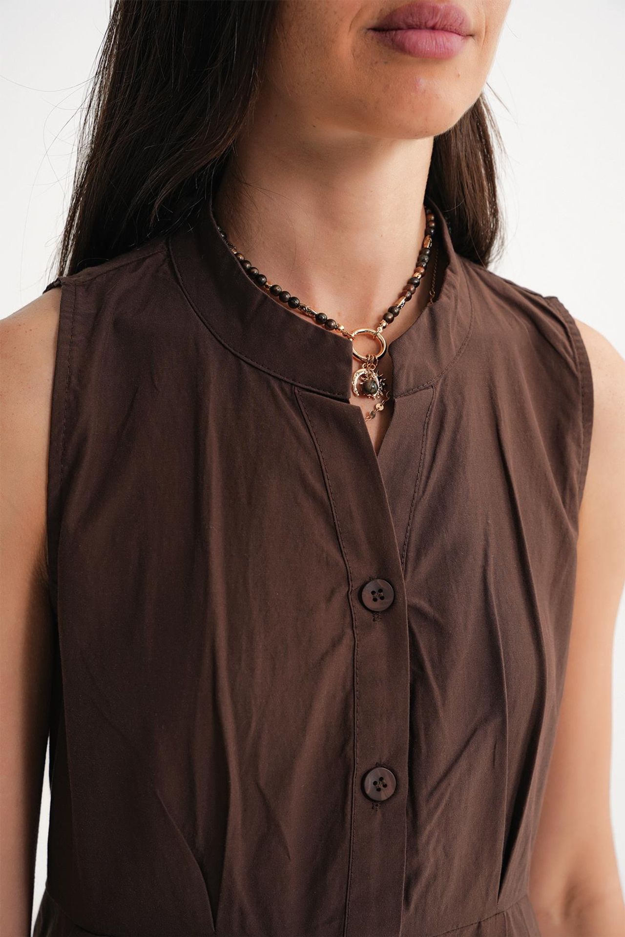 Mixray Buttoned Tippet Collar Maxi Dress 6