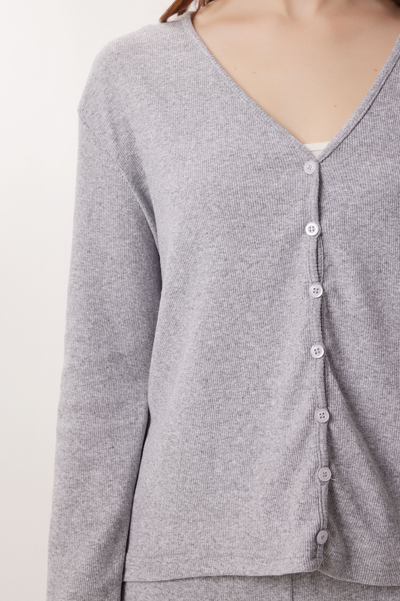 ISTANBUL V-neck Buttoned Long Cardigan and Pants Pajama Set