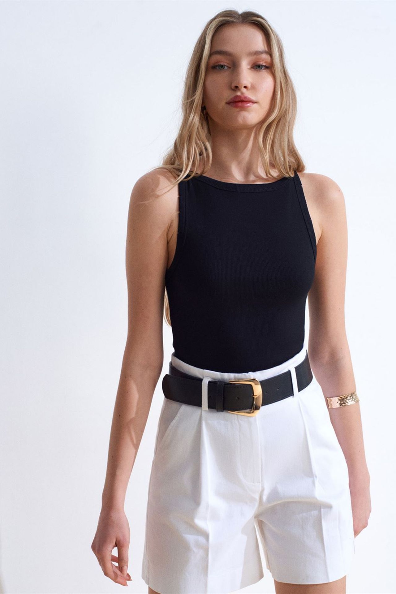 DILVIN Ribbed Cotton Halterneck Blouse 4