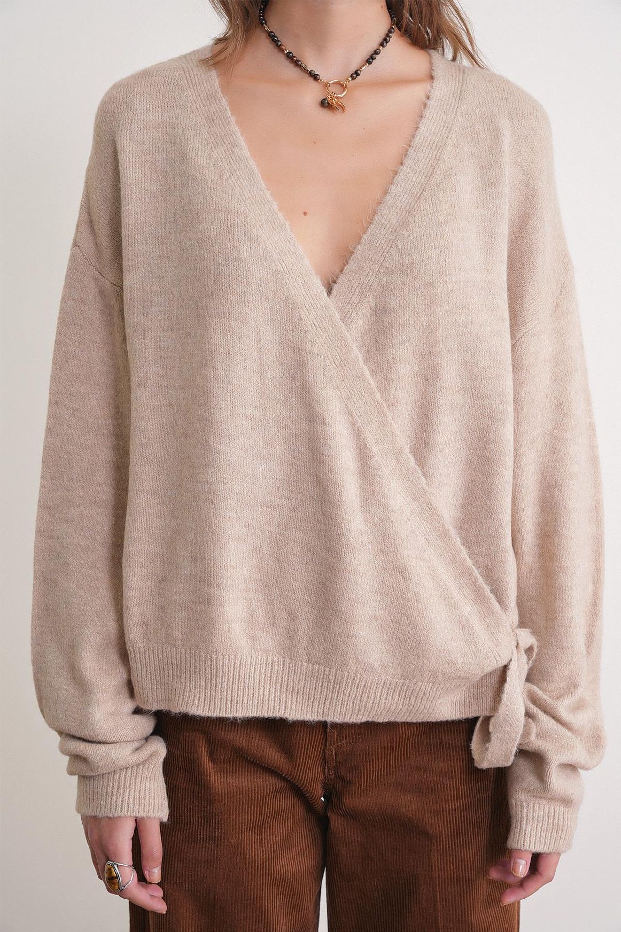 Mixray Ribbed V-Neck Tie-Front Cardigan 5