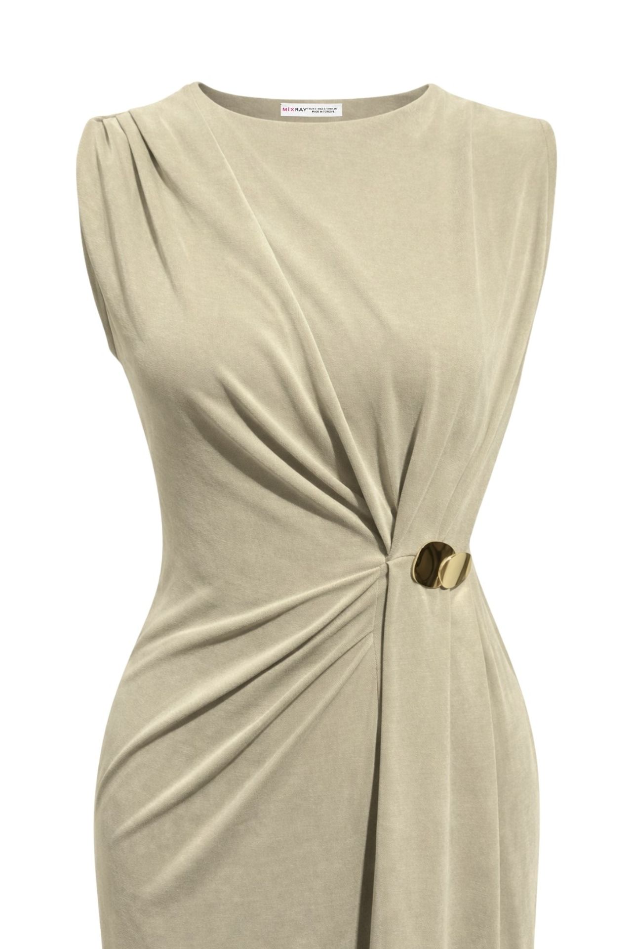 MIXRAY Fitted Midi Dress with Crew Neck 2