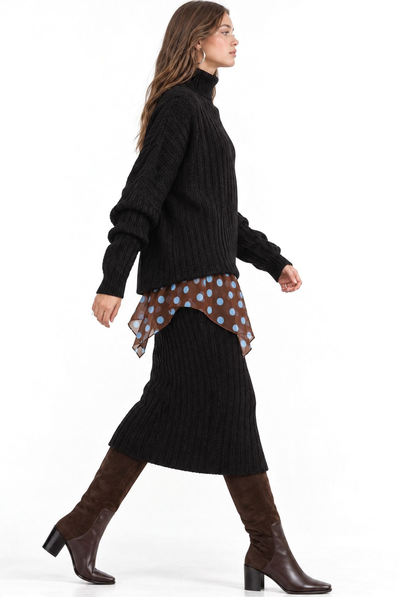 Mixray Oversize Ribbed Turtleneck Sweater 2