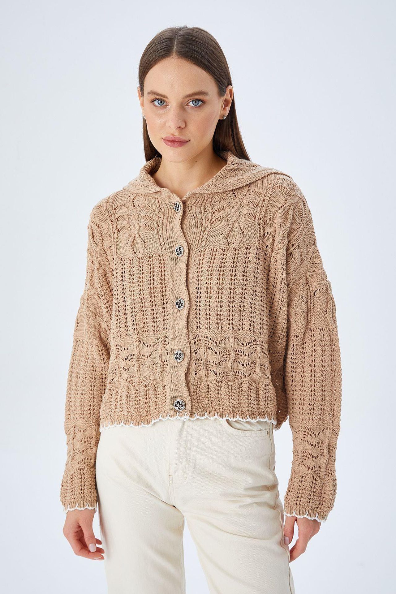 Mixray Textured Knitwear Cardigan with Button Closure 1