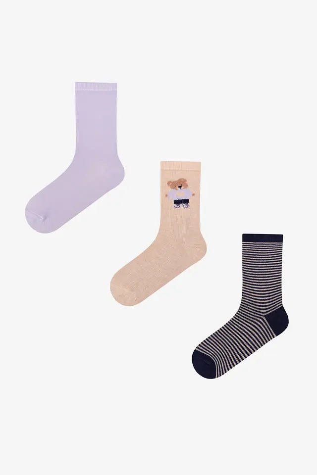 PENTI Rose Heart Bear Cotton Pair Crew Socks