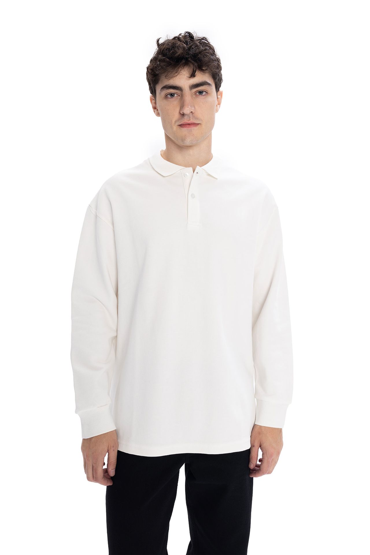 GIESTO Comfort Fit Long Sleeve Polo Shirt with Button Detail 1