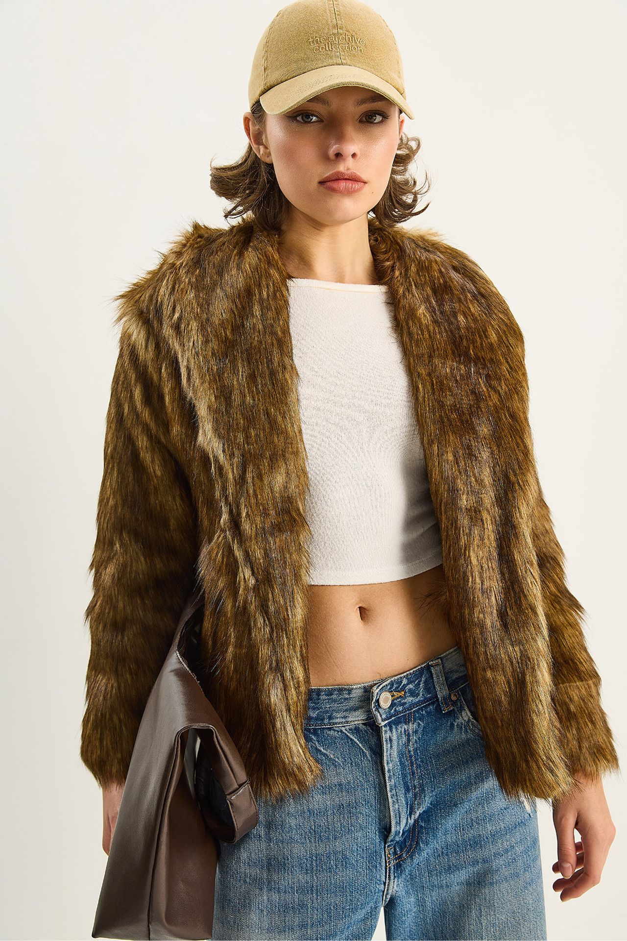 Faux Fur Cropped Open Collar Coat 3