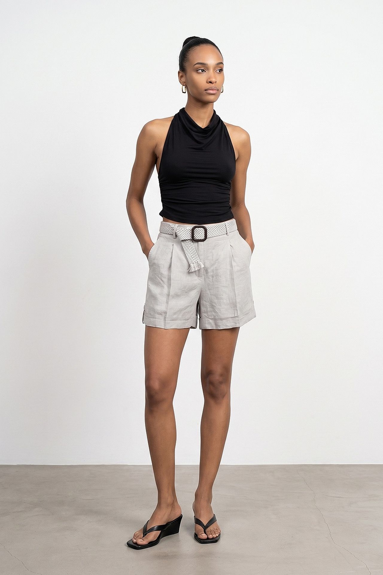 DILVIN Women's Linen High-Waist Tailored Shorts 4