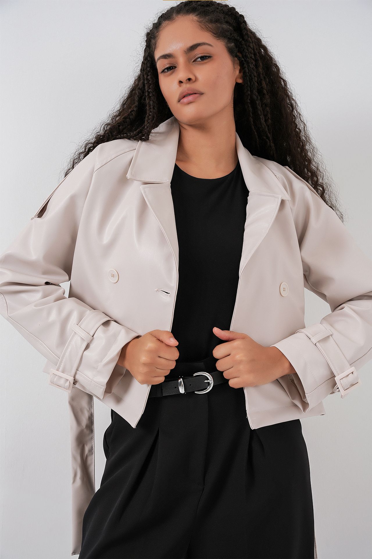 BDART Fitted Double Breasted Faux Leather Jacket with Bow 3