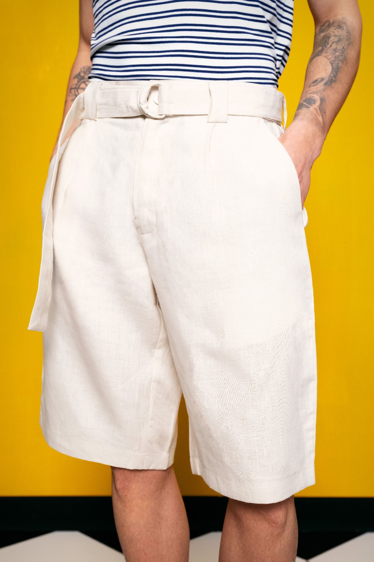 GIESTO High Waist Linen Belted Shorts 3