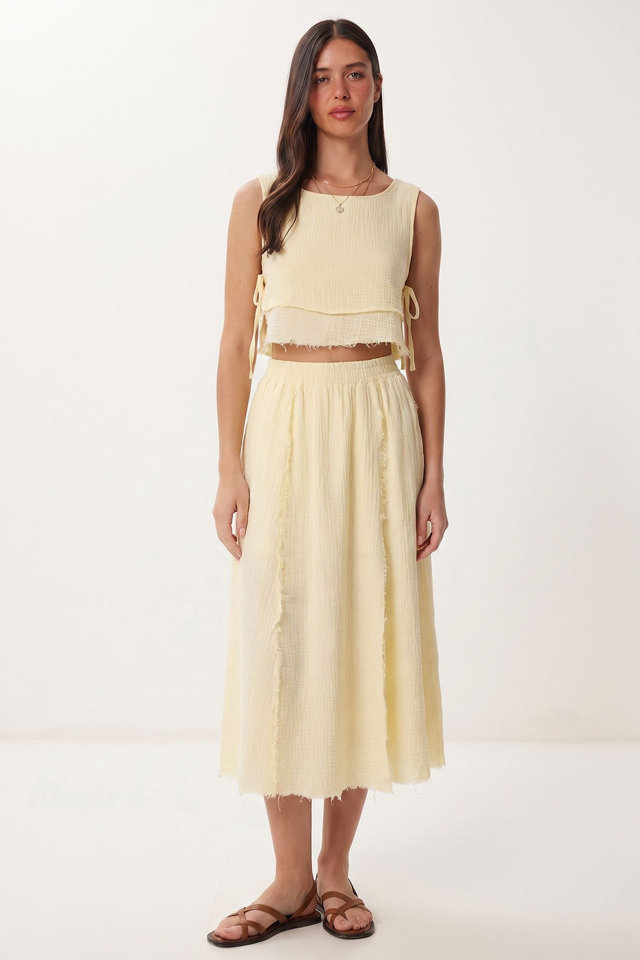ISTANBUL Cotton Sleeveless Blouse And Midi Skirt Set 1