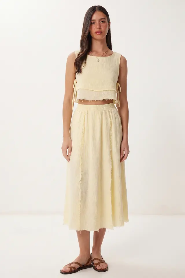 ISTANBUL Cotton Sleeveless Blouse And Midi Skirt Set