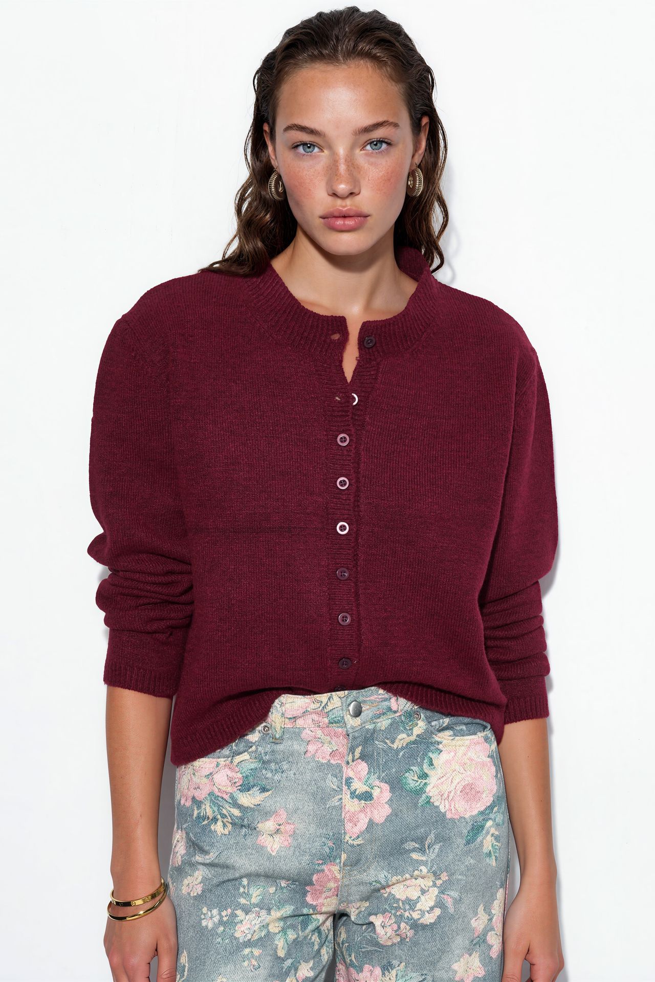 VIORNA Ribbed Crew Neck Button Cardigan 3